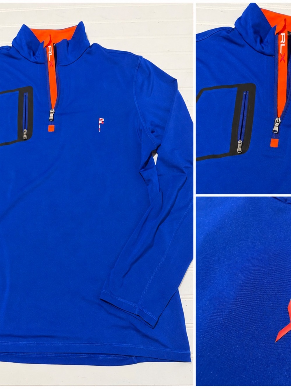 Ralph Lauren RLX Mens Performance Orange Quarter Zip Golf Pullover Broncos Color